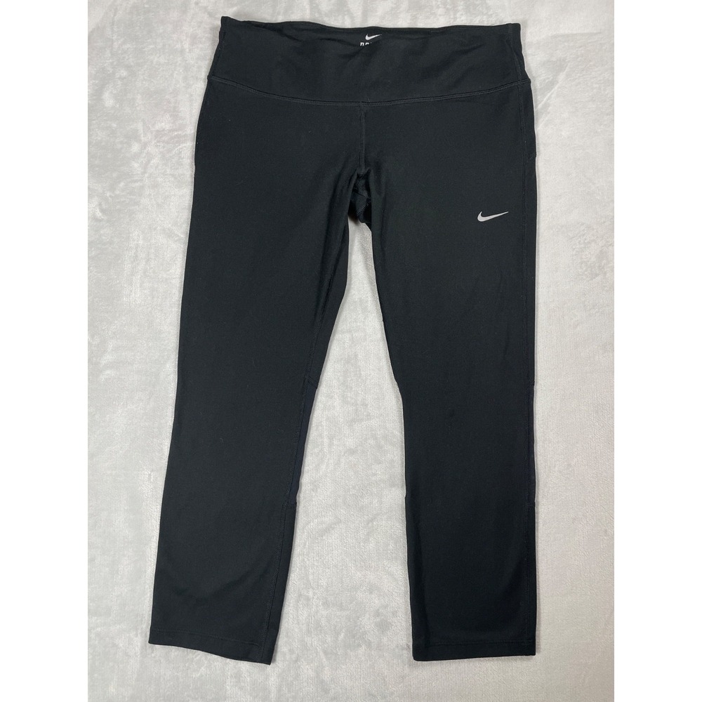 Nike Dri-FIT Running Capris Women L Black Reflective Zip Pocket Athletic
